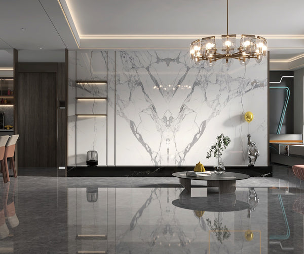 Italian Snow Mountain White Sintered Stone – 5x10 ft, 9mm Thickness, AB Book-Matched