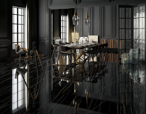 Laurent Black Gold Sintered Stone Panel – 3×6ft, 9mm | Luxury Marble Look